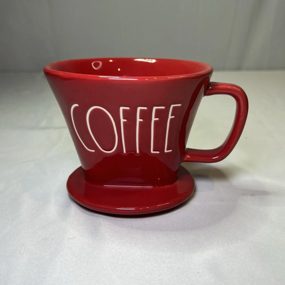 RAE DUNN COFFEE Ceramic Pour Over Drip Cone Coffee‎ Cream Red Artisian Kitchen